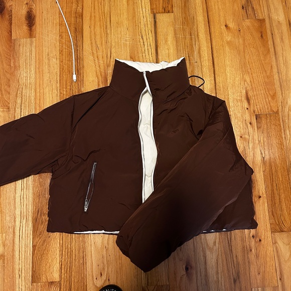 Reversible down puffer coat - brown and white - Picture 2 of 4